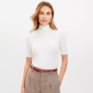 LOFT Perfect Ribbed Mock Neck Top Cream